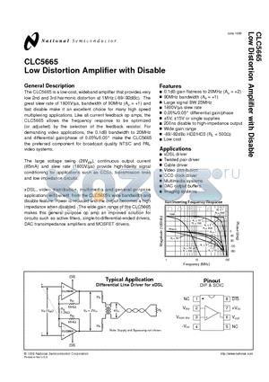 CLC5665 datasheet - Low Distortion Amplifier with Disable