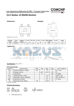 CLCS145V0-G datasheet - Low Capacitance Bidirectional ESD / Transient Suppressor