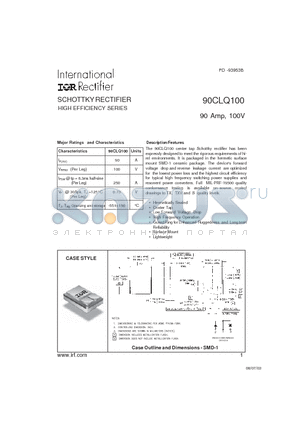 90CLQ100 datasheet - SCHOTTKY RECTIFIER HIGH EFFICIENCY SERIES 90 Amp, 100V