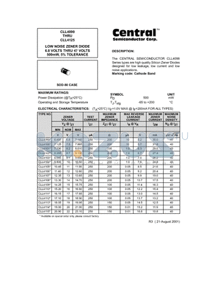 CLL4125 datasheet - LOW NOISE ZENER DIODE 6.8 VOLTS THRU 47 VOLTS 500mW, 5% TOLERANCE