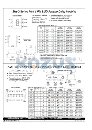 SH6G-0257 datasheet - SH6G Series Mini 6-Pin SMD Passive Delay Modules / AML1 Series Mini 16-Pin 50-mil SMD Passive Delay Modules