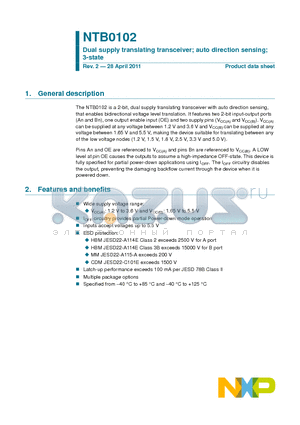 NTB0102 datasheet - Dual supply translating transceiver; auto direction sensing ; 3-state