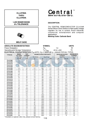 CLL4744A datasheet - 1.0W ZENER DIODE 5% TOLERANCE