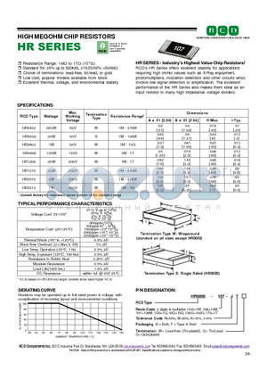 HR0805-1G0-NBG datasheet - HIGH MEGOHM CHIP RESISTORS