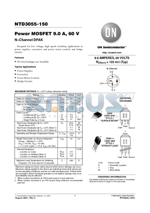 NTD3055-150-1 datasheet - Power MOSFET 9.0 A, 60 V