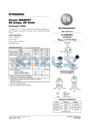 NTD60N03-1 datasheet - Power MOSFET 60 Amps, 28 Volts