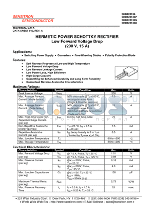 SHD125136 datasheet - HERMETIC POWER SCHOTTKY RECTIFIER