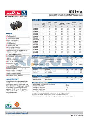NTE1209MC datasheet - Isolated 1W Single Output SM DC/DC Converters