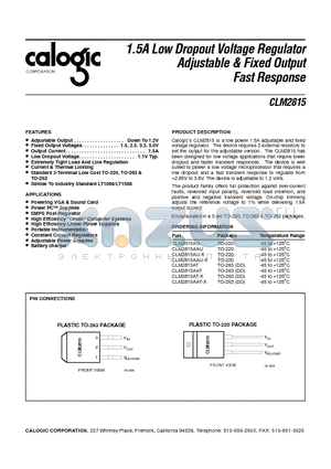 CLM2815AU-X datasheet - 1.5A Low Dropout Voltage Regulator Adjustable & Fixed Output Fast Response