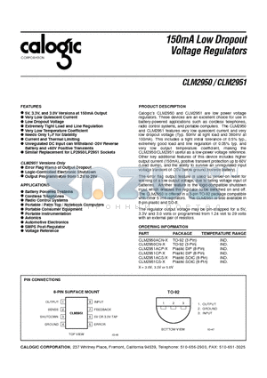 CLM2950 datasheet - 150mA Low Dropout Voltage Regulators