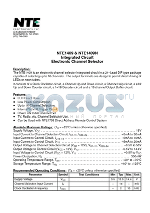 NTE1409N datasheet - Integrated Circuit Electronic Channel Selector