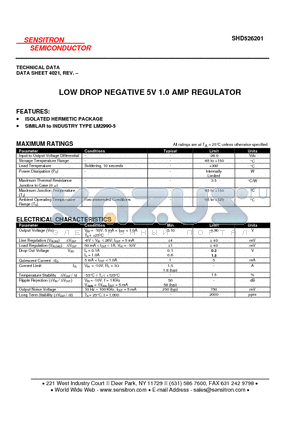 SHD526201 datasheet - LOW DROP NEGATIVE 5V 1.0 AMP REGULATOR