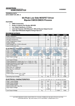 SHD850001 datasheet - 6A-Peak Low Side MOSFET Driver Bipolar/CMOS/DMOS Process