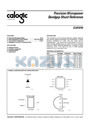 CLM4040DN datasheet - Precision Micropower Bandgap Shunt Reference