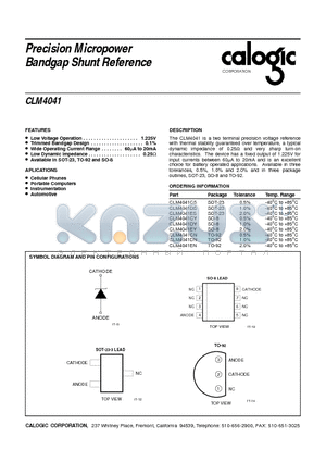 CLM4041C datasheet - Precision Micropower Bandgap Shunt Reference