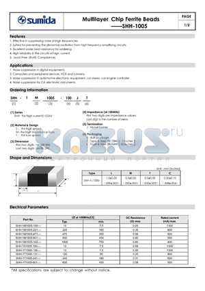 SHH-1M1005-471 datasheet - Multilayer Chip Ferrite Beads