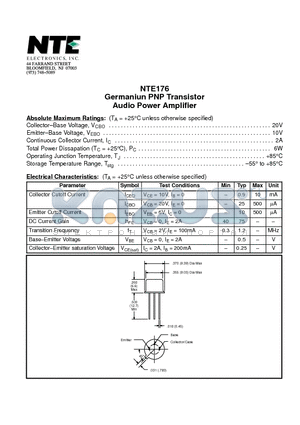 NTE176 datasheet - Germaniun PNP Transistor Audio Power Amplifier