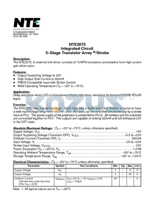 NTE2075 datasheet - Integrated Circuit 5-Stage Transistor Array w/Strobe