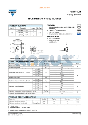 SI1414DH datasheet - N-Channel 30 V (D-S) MOSFET