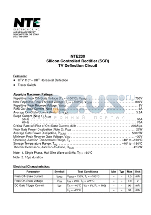 NTE230 datasheet - Silicon Controlled Rectifier (SCR) TV Deflection Circuit