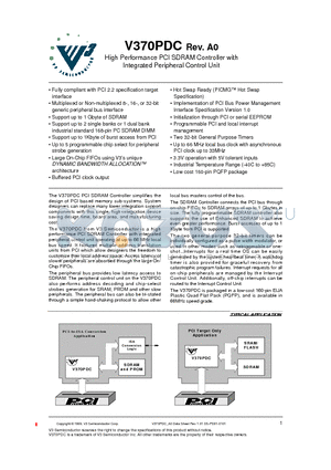 V370PDC datasheet - High Performance PCI SDRAM Controller with Integrated Peripheral Control Unit