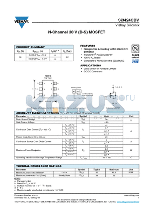 SI3424CDV datasheet - N-Channel 30 V (D-S) MOSFET