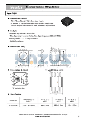 CLQ72 datasheet - General Power Transformer < SMD Type: CLQ Series>