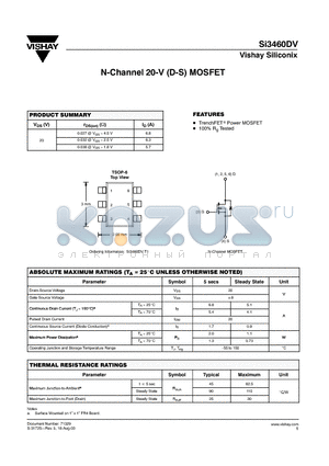 SI3460DV datasheet - N-Channel 20-V (D-S) MOSFET