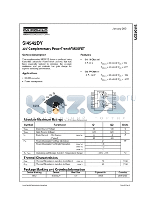 SI4542 datasheet - 30V Complementary PowerTrench MOSFET