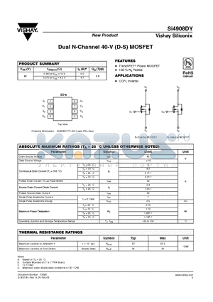 SI4908DY datasheet - Dual N-Channel 40-V (D-S) MOSFET