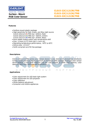 CLS15-22C/L213G/TR8 datasheet - Surface - Mount RGB Color Sensor