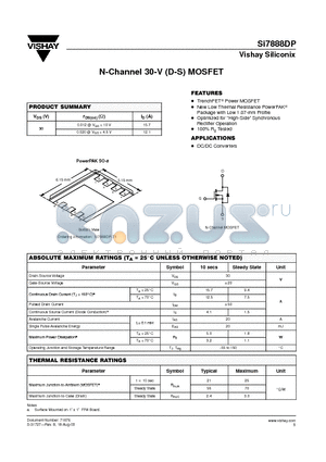SI7888DP datasheet - N-Channel 30-V (D-S) MOSFET