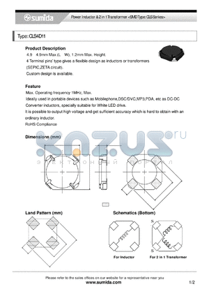 CLS4D11 datasheet - Power Inductor & 2 in 1 Transformer