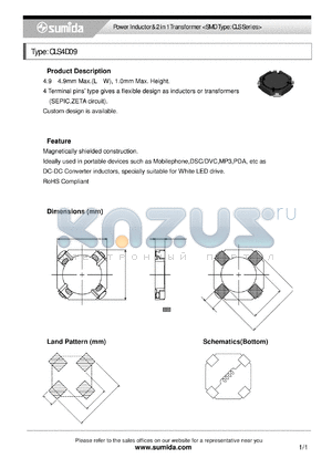 CLS4D09NP-100N datasheet - Power Inductor& 2 in 1 Transformer