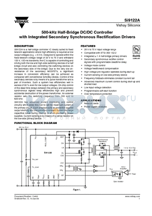 SI9122A datasheet - 500-kHz Half-Bridge DC/DC Controller with Integrated Secondary Synchronous Rectification Drivers