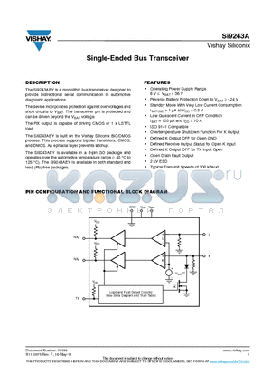 SI9243A datasheet - Single-Ended Bus Transceiver