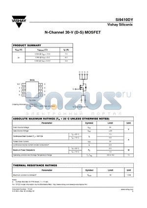 SI9410DY datasheet - N-Channel 30-V (D-S) MOSFET