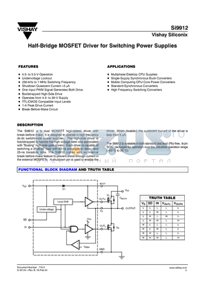 SI9912 datasheet - Half-Bridge MOSFET Driver for Switching Power Supplies