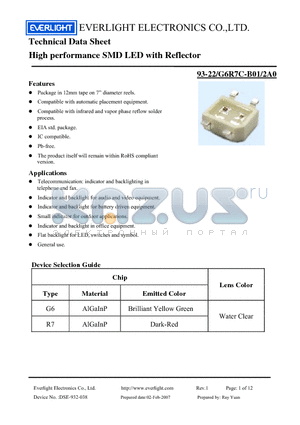 93-22/G6R7C-B01/2A0 datasheet - High performance SMD LED with Reflector