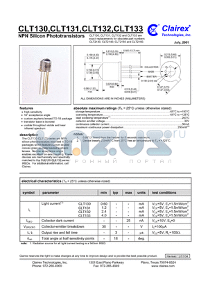 CLT131 datasheet - NPN Silicon Phototransistors