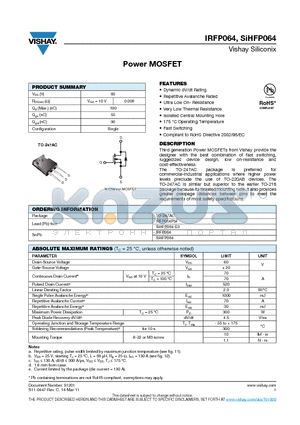 SIHFP064 datasheet - Power MOSFET