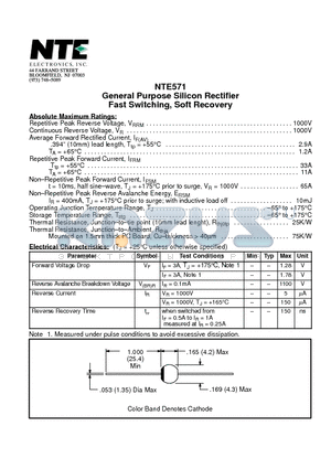 NTE571 datasheet - General Purpose Silicon Rectifier Fast Switching, Soft Recovery