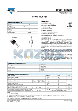 SIHFZ20 datasheet - Power MOSFET