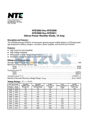 NTE5903 datasheet - Silicon Power Rectifier Diode, 16 Amp