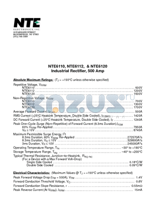 NTE6112 datasheet - Industrial Rectifier, 500 Amp