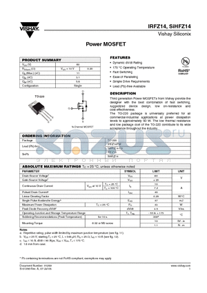 SIHFZ14 datasheet - Power MOSFET