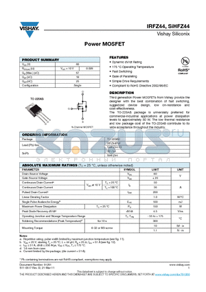 SIHFZ44 datasheet - Power MOSFET