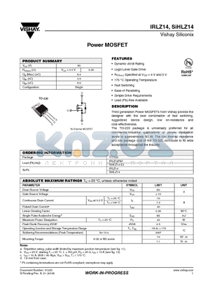 SIHLZ14-E3 datasheet - Power MOSFET
