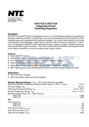 NTE7126 datasheet - Integrated Circuit Switching Regulator