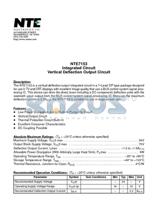 NTE7153 datasheet - Integrated Circuit Vertical Deflection Output Circuit